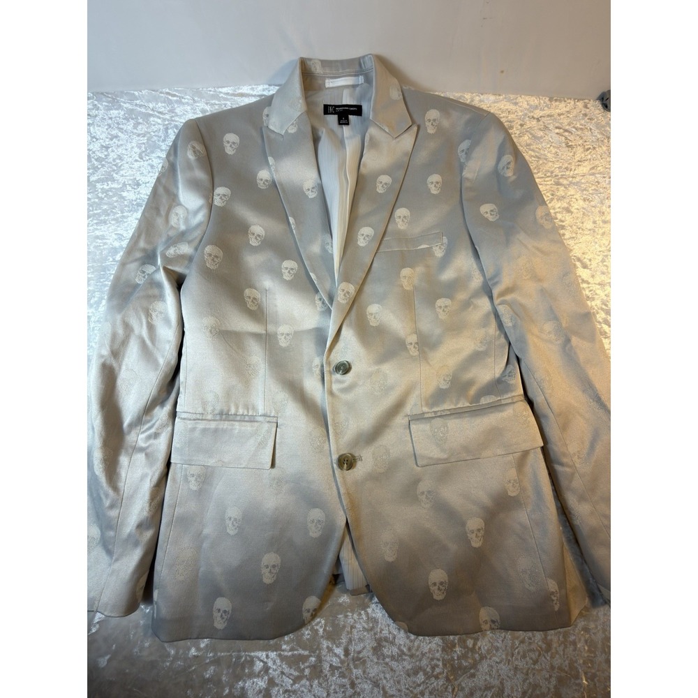 INC Blazer Women S Silver Skull Jacquard Slim Fit Gothic Halloween Punk